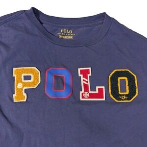 Polo Ralph Lauren Boys Small Logo T-Shirt 3D Varsity Letters Applique Navy Blue